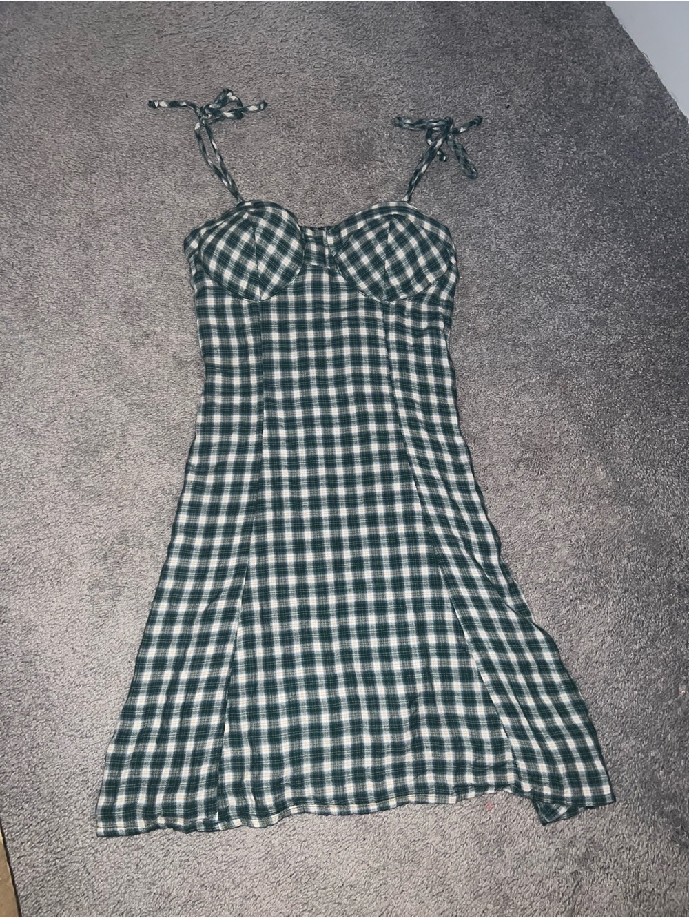 Green Plaid Bustier Dress with Tie Straps